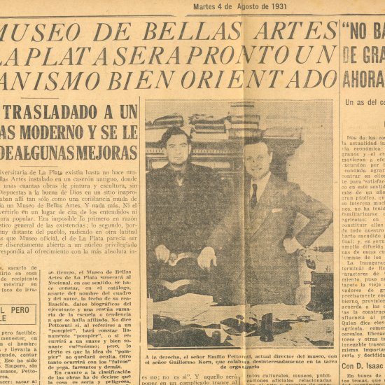 Anuncio de inicio de la gestión de Emilio Pettoruti en prensa