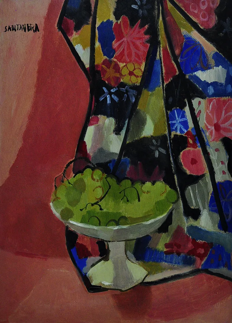 Inv. 3205 / Elsa Santanera / Frutera con fondo floreado / MPBA